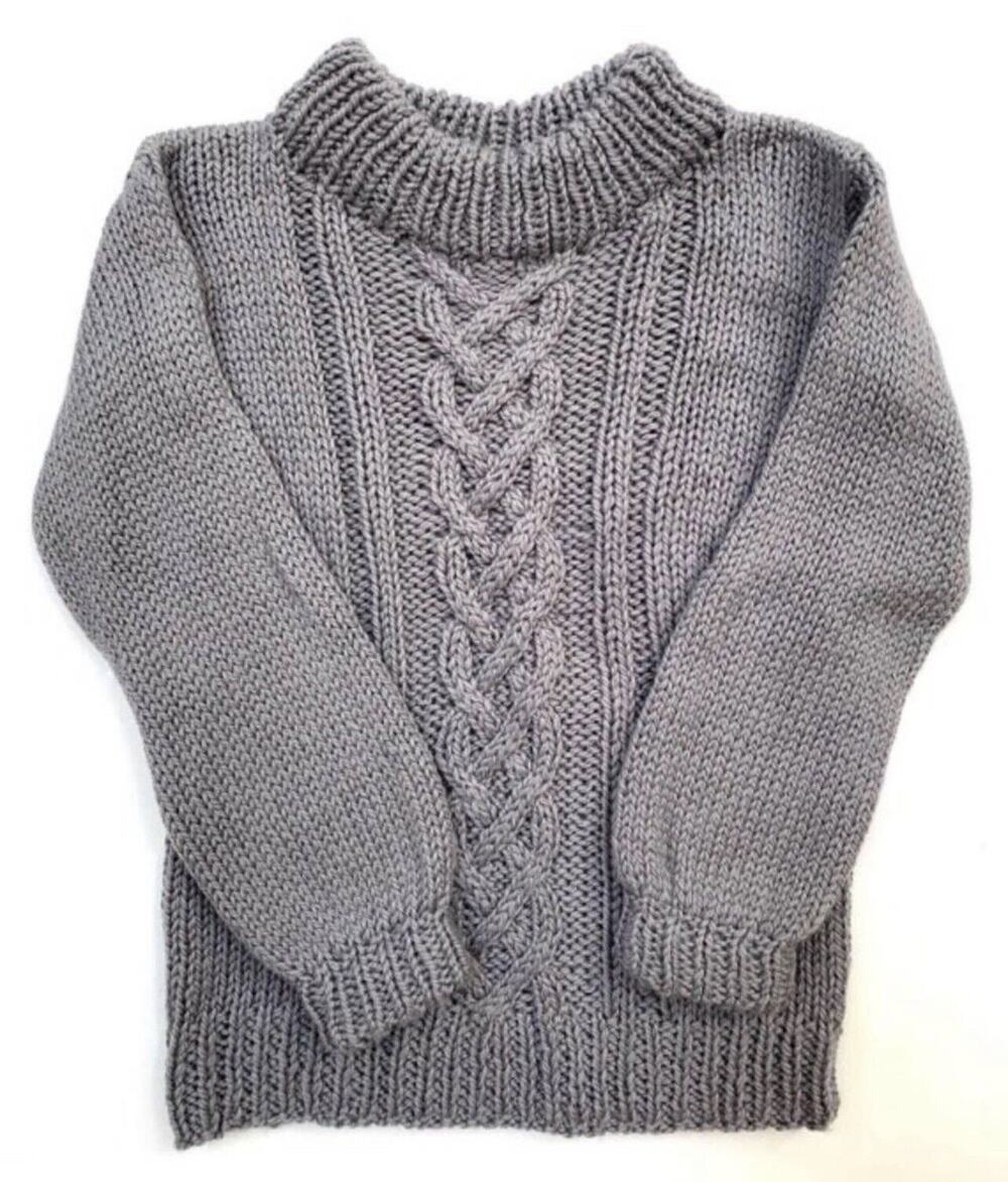 Handknit Chunky Wool Sweater - Women's Small/Medium S/M Gray Scottish Cable NWT